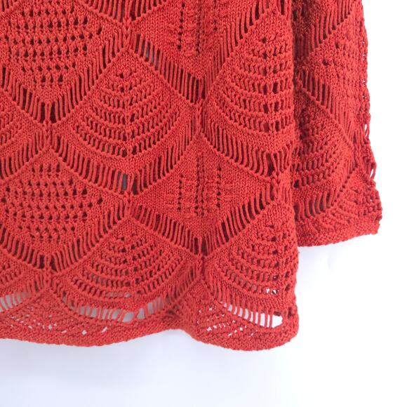CHICOS Boho Orange Open Lace Knit Art Deco Sweater Cropped Sleeves 2 (12/14) - Picture 5 of 13